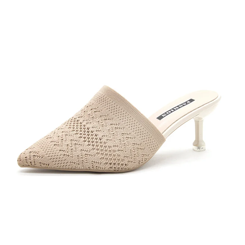 Breakj Breakj Red Flying Head Wear 2025 Spring New Knitted Head Hollow Tip Fine And High-Heeling Slippers Women's Cold Slippers