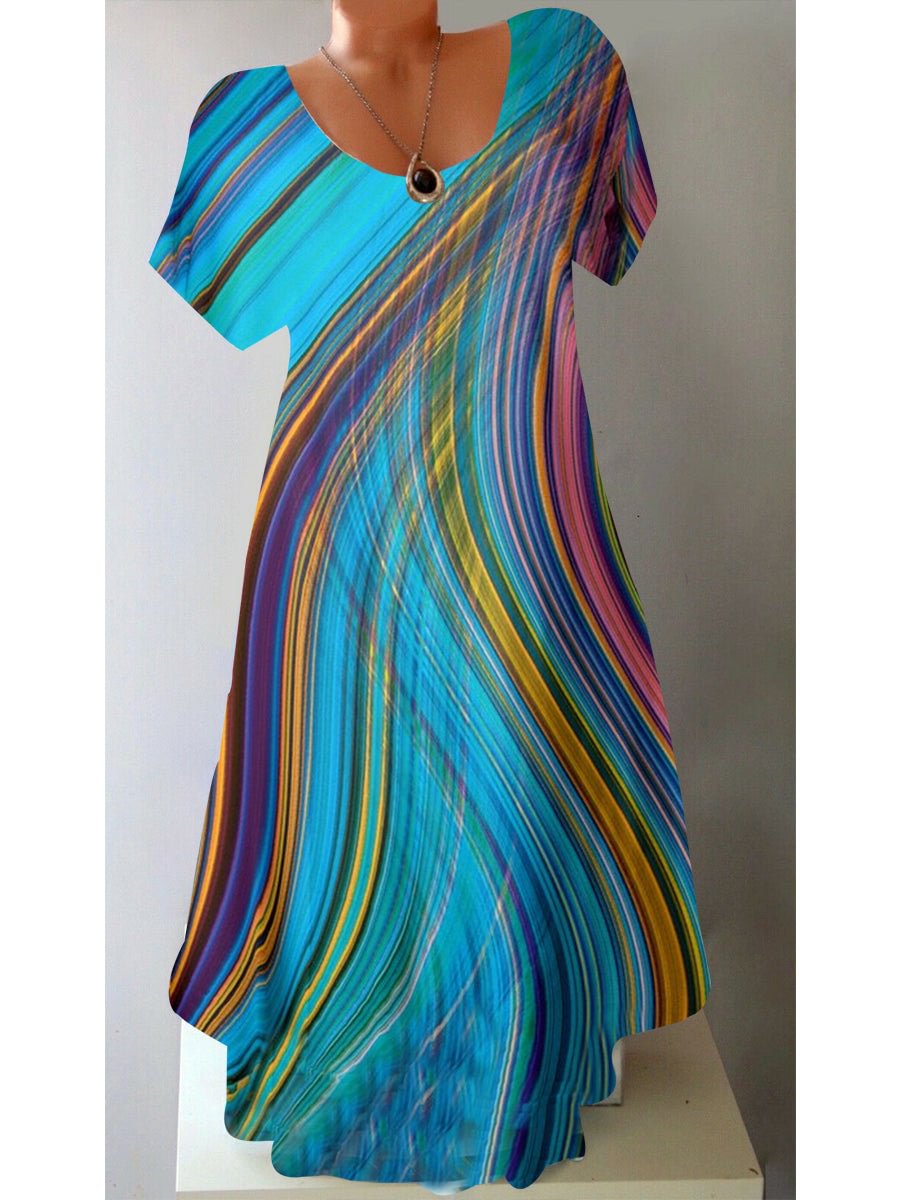 Women Scoop Neck Short Sleeve Printed Dress