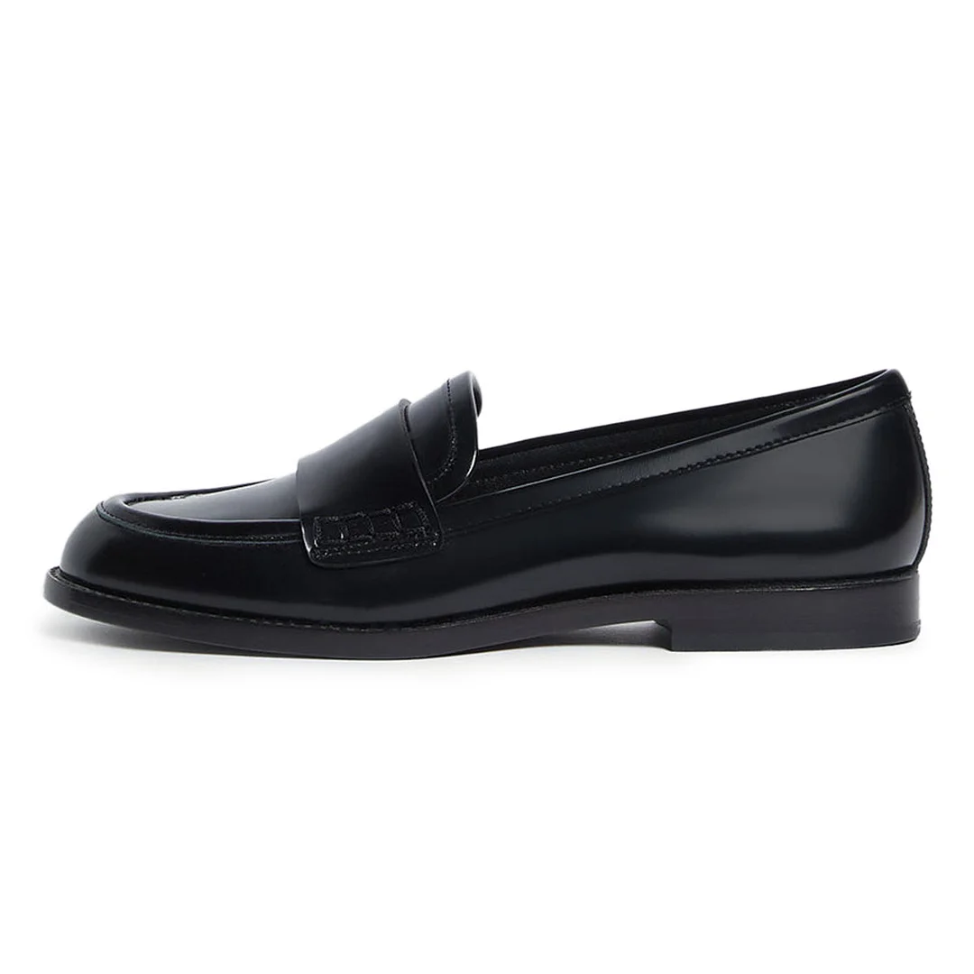 Black Vegan Leather Round Toe Flat Comfy Loafers for a Formal Outfit