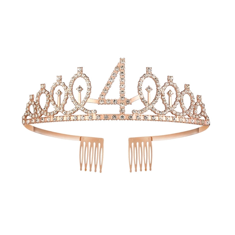 Women’s IG Style Shiny Number Crown Alloy Hollow Out Inlay Rhinestones Crown