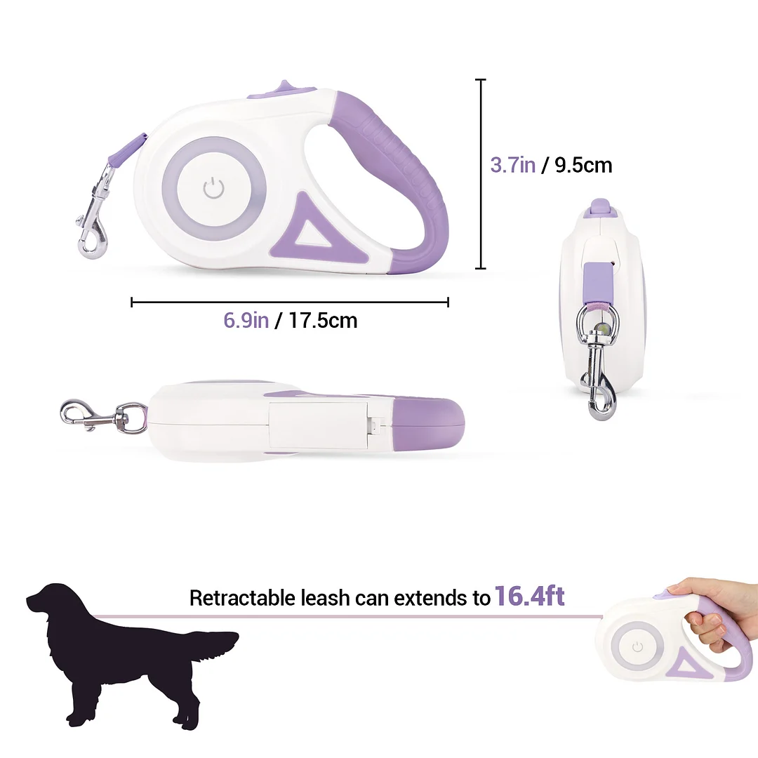 BEBANG Retractable Dog Leash, 16ft with Light, Anti-Slip Handle, One Button Brake & Lock Tangle-Free