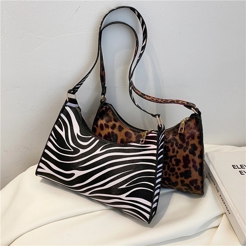 Women’s Small All Seasons Pu Leather Leopard Vintage Style Square Zipper Underarm Bag