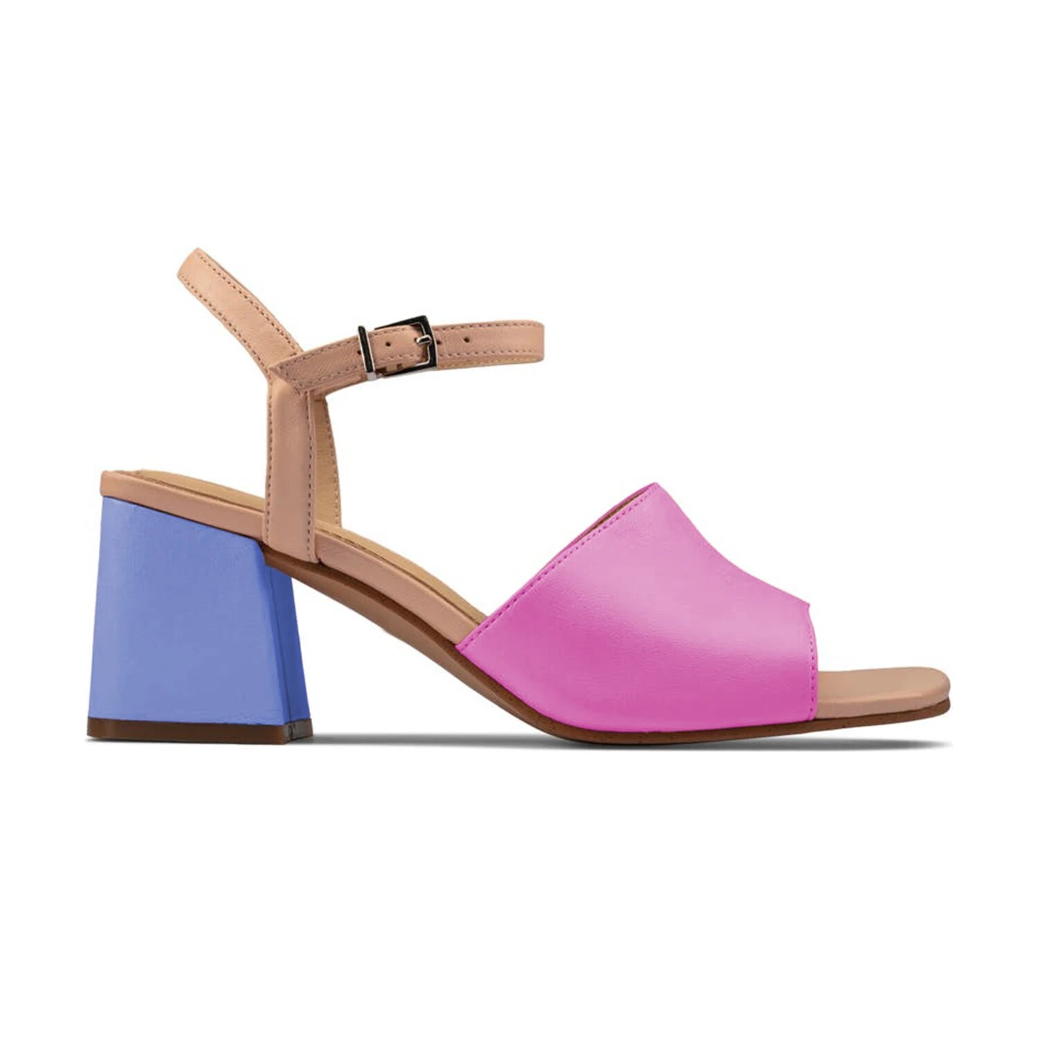 TAAFO Purple Gradient High Chunky Heels Women Sandals Square Toe Ankle Strap Ladies Dress Party Buckle Shoes 