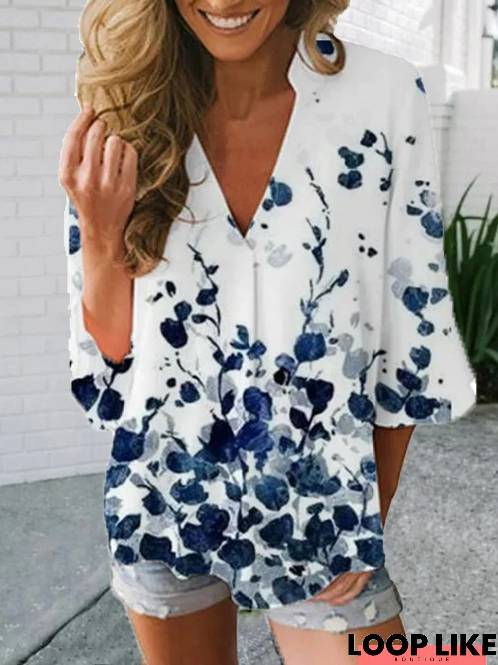 Casual Cotton-Blend Printed Short Sleeve Tops