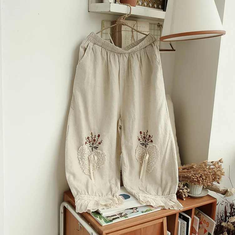 Queenfunky cottagecore style Cute Linen Farmcore Cropped Bloomers QueenFunky