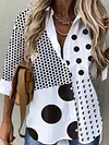 Casual Polka Dots Long Sleeve Shirt Collar Plus Size Printed Blouses