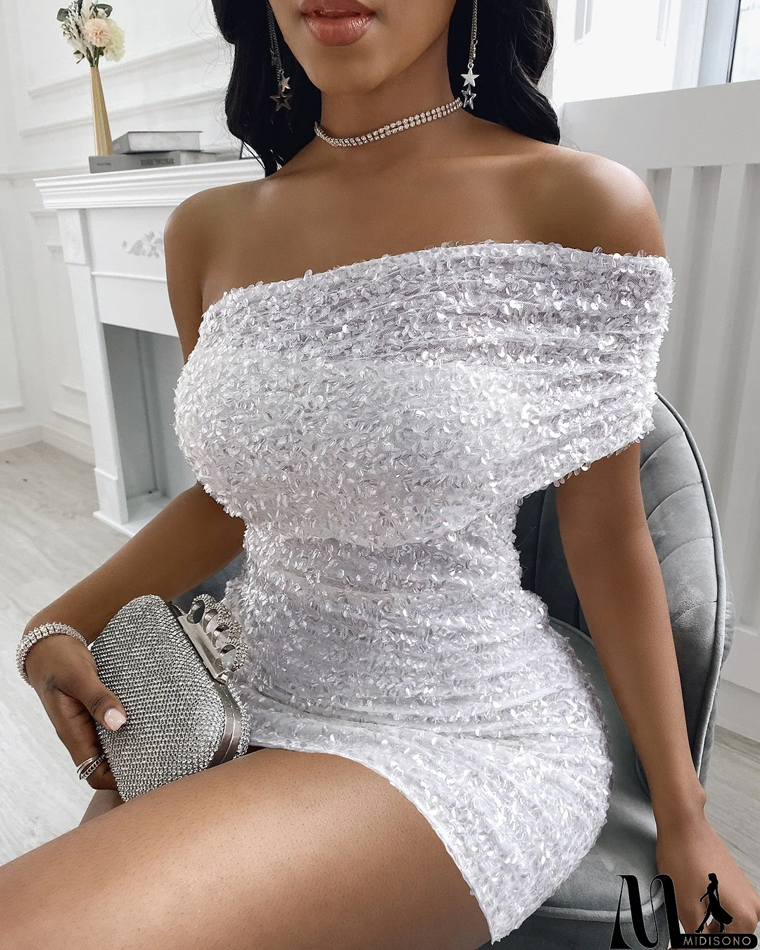 MidiSono - Sexy Solid Color Bag Hip Dress