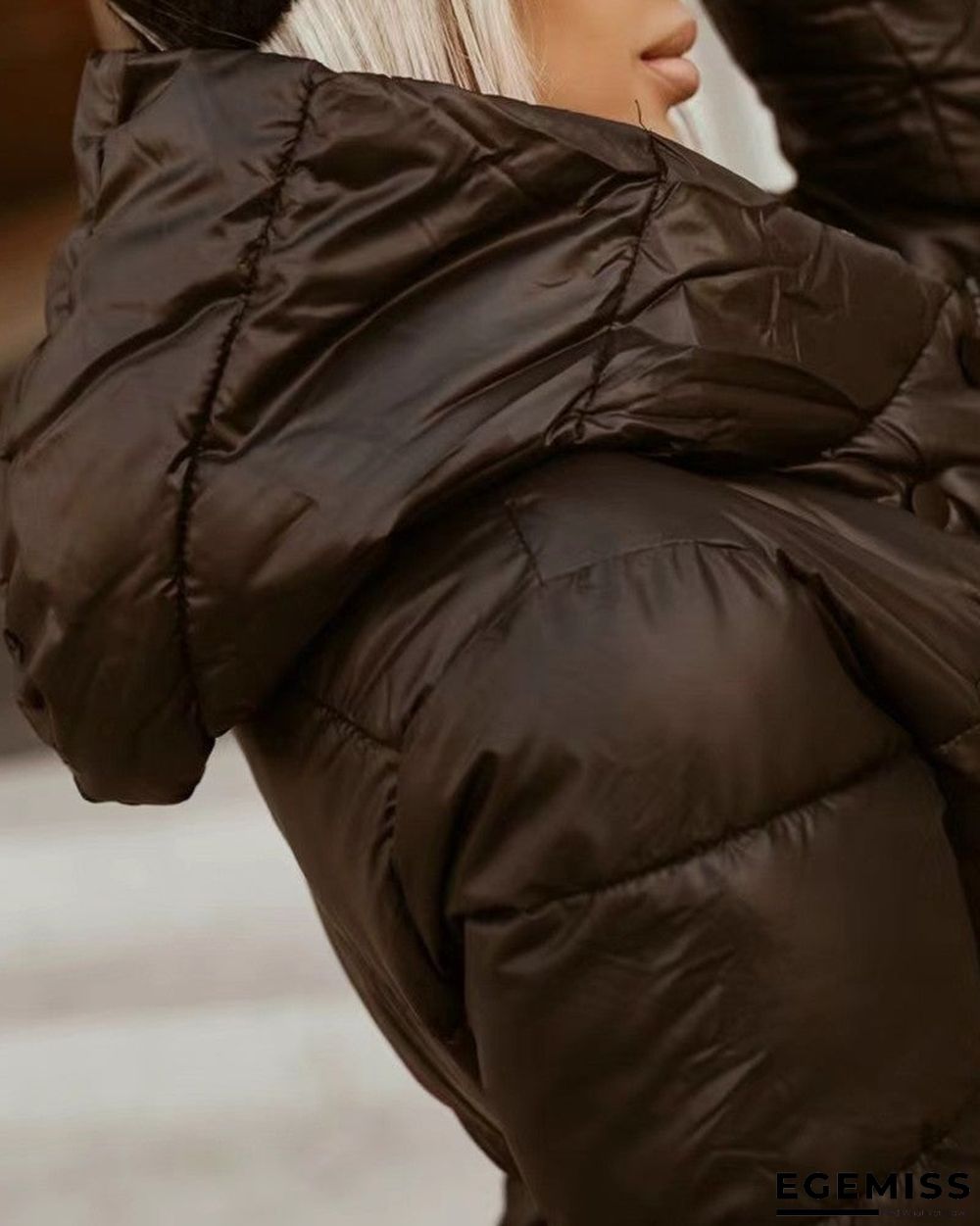 Long Sleeve Buttoned Puffer Coat With Belt | EGEMISS