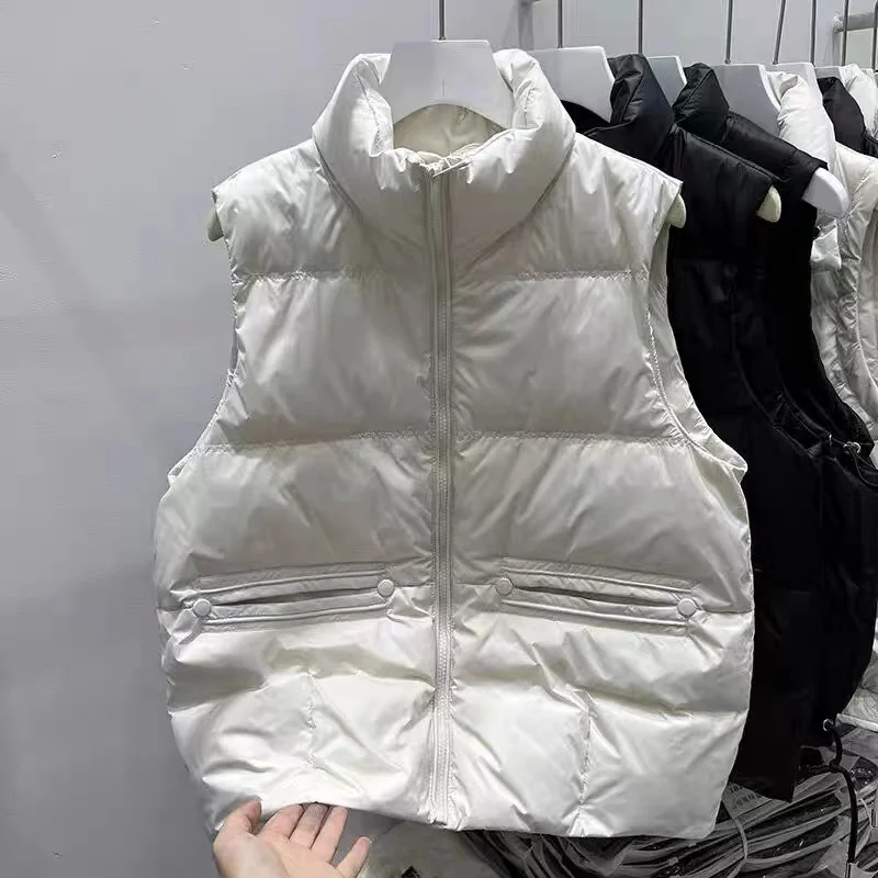Toloer Standing Collar Down Vest Female Wear Light Warm Design Feeling Warm White Duck Down Vest Big Mouth Horse Clip Big Size Tide-Outfit Ideas