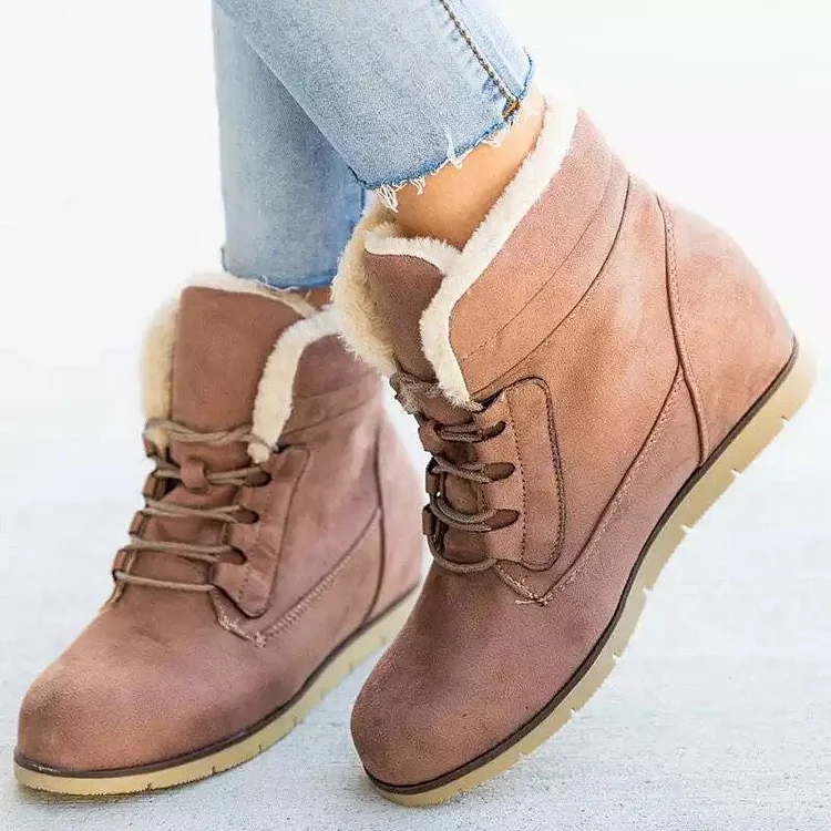 Women's Casual Simple Style Flat Heel High-Top Lace-Up Snow Boots Radinnoo.com