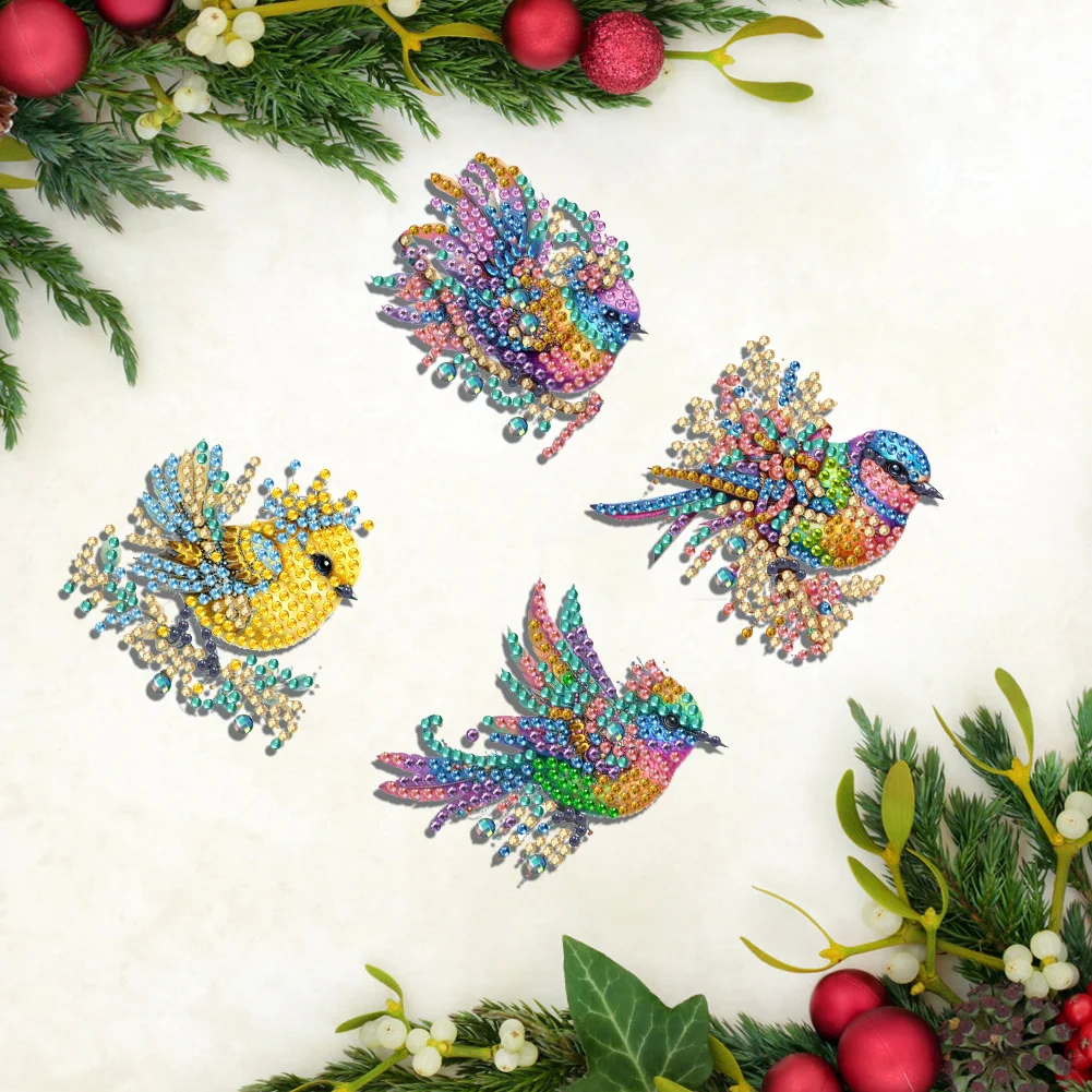 4Pcs DIY Colorful Bird Diamond Painting Brooch DIY Diamond Badge Pins for Art Crafts