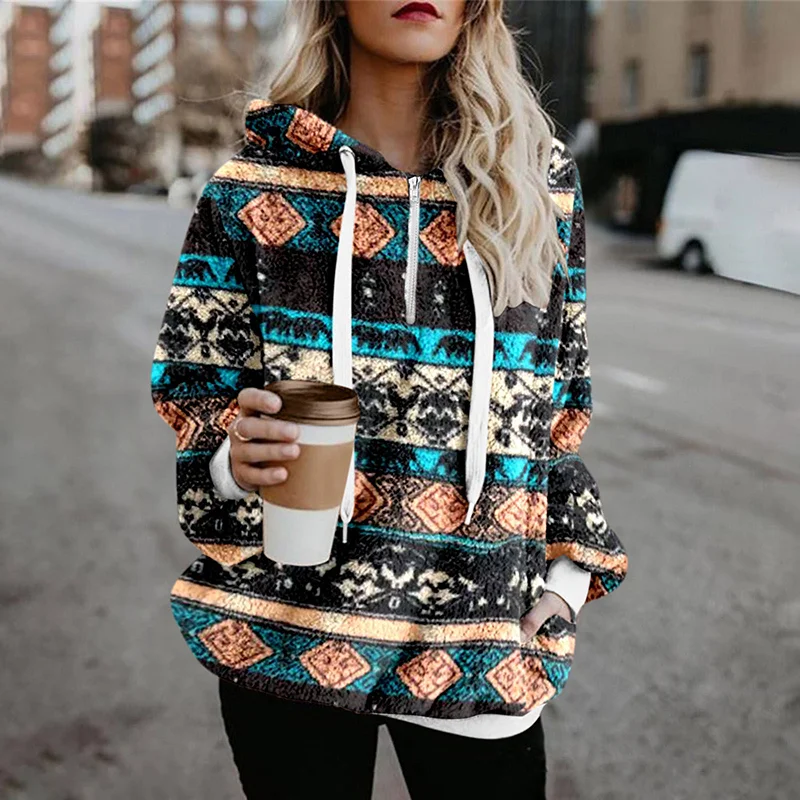Ethnic Print Long Sleeve Casual Hoodie