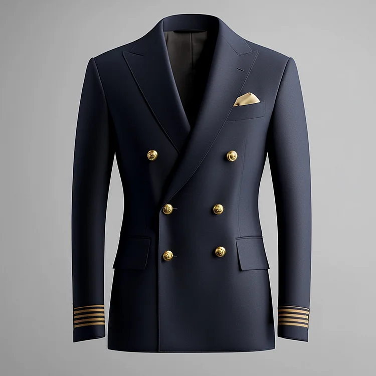 Okaywear Peaked Lapel Double Breasted Stripes Cuff Long Sleeve Blazer 
