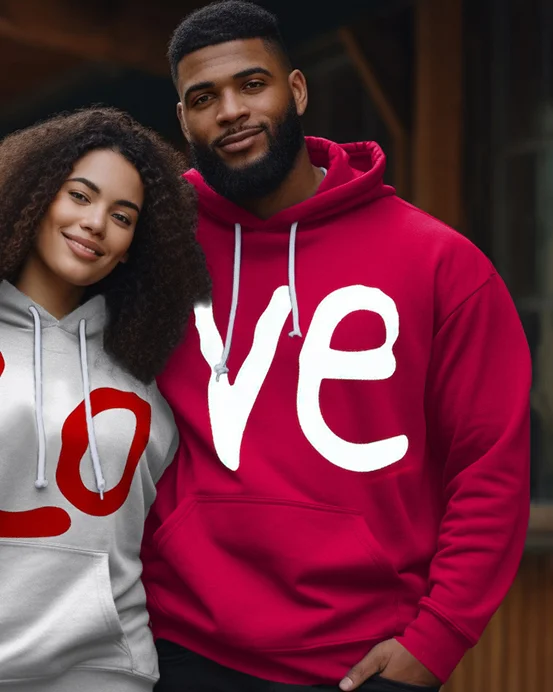 Couple's Plus Size Simple Casual Retro Color Matching Love Long-Sleeved Sweatshirt