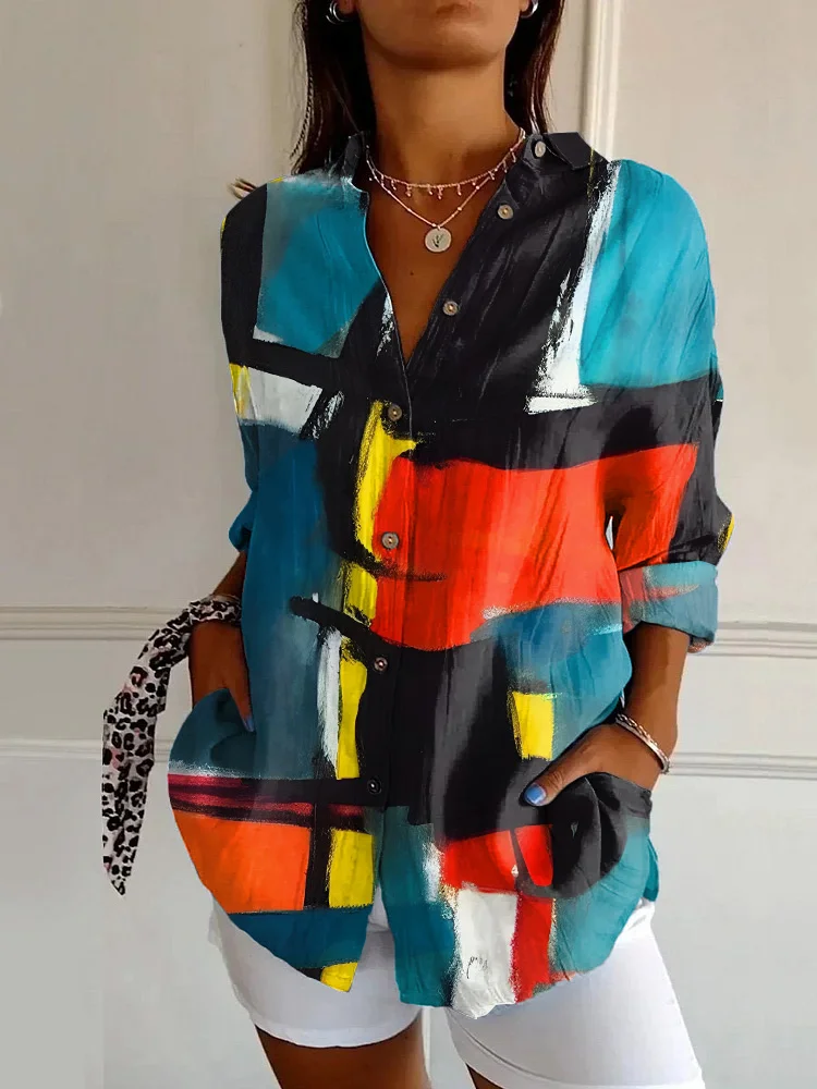 Vintage Abstract Art Print Long Sleeve Shirt