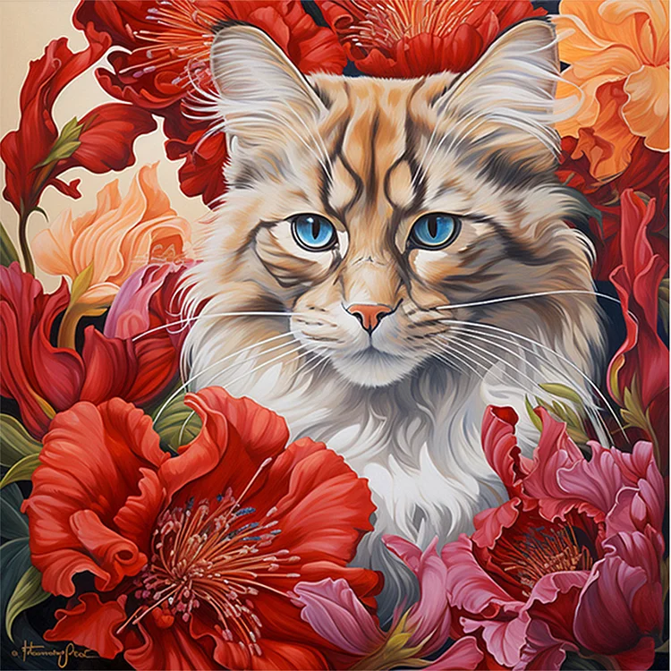 Cat in the Flower Bush - Paint By Numbers(60*60cm)