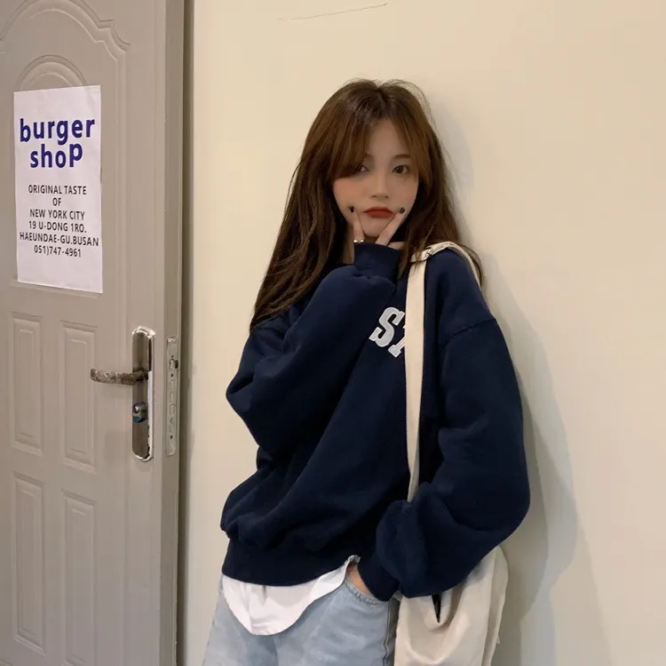 Brownm Brownm 2024 New Embroidered Letter Thin Hoodie Female Loose Round Collar Fashion Student Long Sleeve Jacket Coat Female