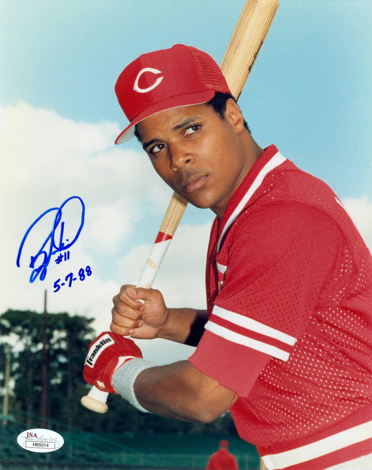 BARRY LARKIN CINCINNATI REDS SIGNED AUTOGRAPH INSCRIBED 8X10 Photo Poster painting JSA