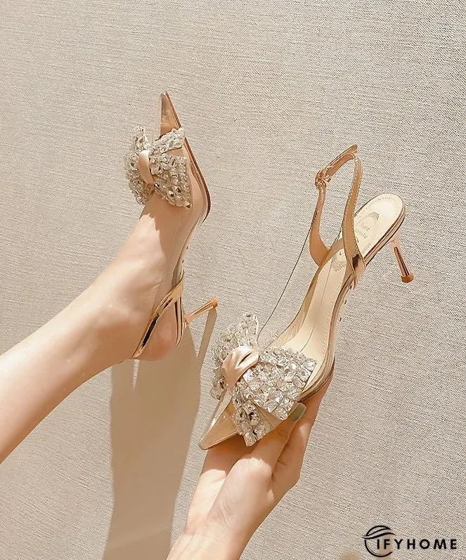 Bow Zircon Pointed Toe Stiletto Heels Sandals New Champagne | IFYHOME
