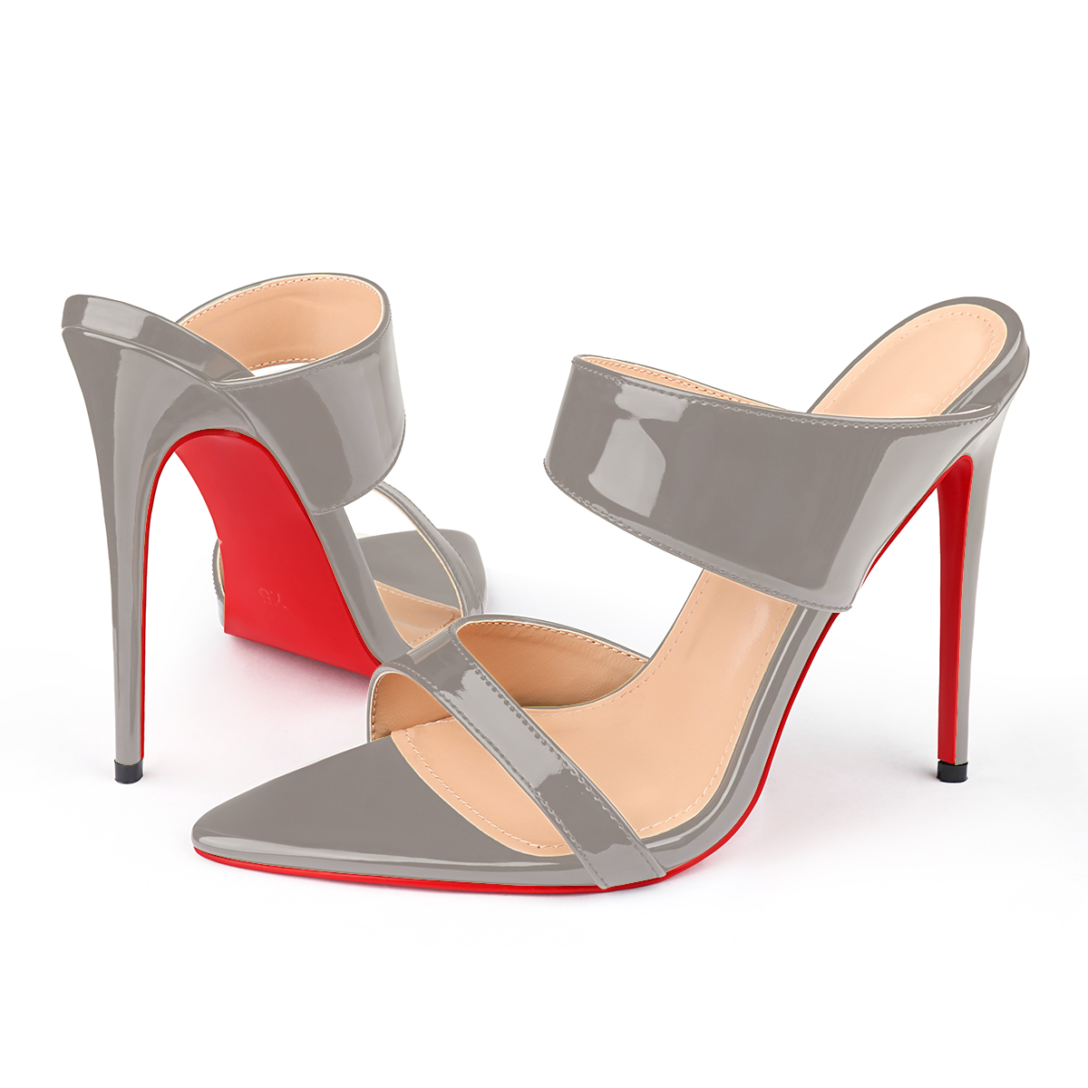 120mm Women's Sandals Pointed Toe Mules Heels Slip on Red Bottom Stilettos Irregular Strap Sandals -MERUMOTE