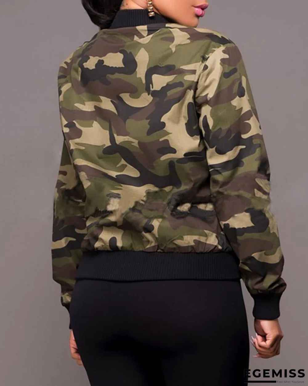 Camouflage Print Zipper Front Pocket Design Jacket | EGEMISS