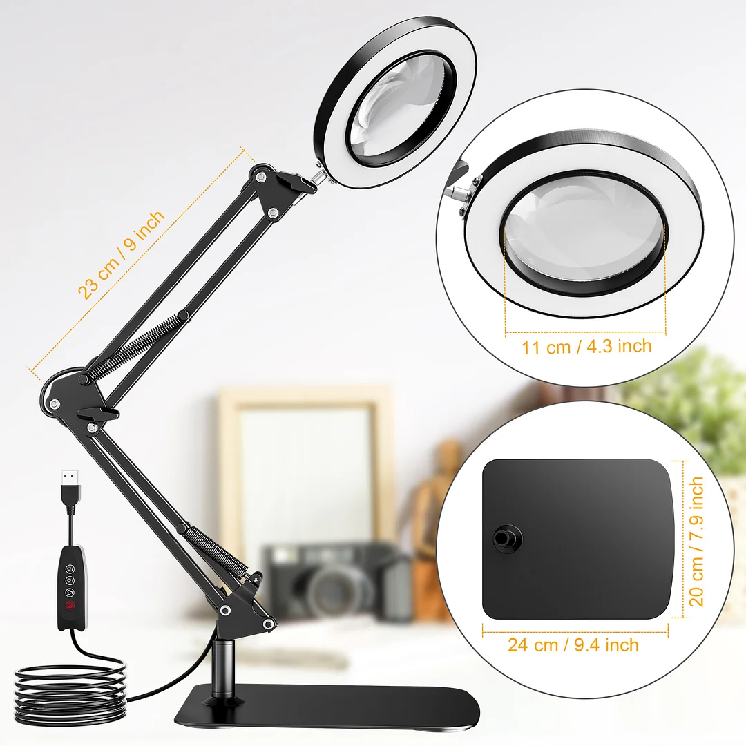 BEBANG Magnifying Glass with Light, 3 Color Modes, 4.2″ Real Glass Lens LED Desk Lamp, Magnifier Light and Stand for Crafts Welding Close Work