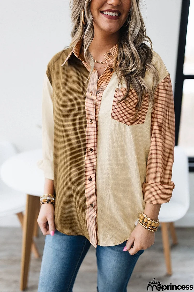 Plaid Color Block Long Sleeve Shirt