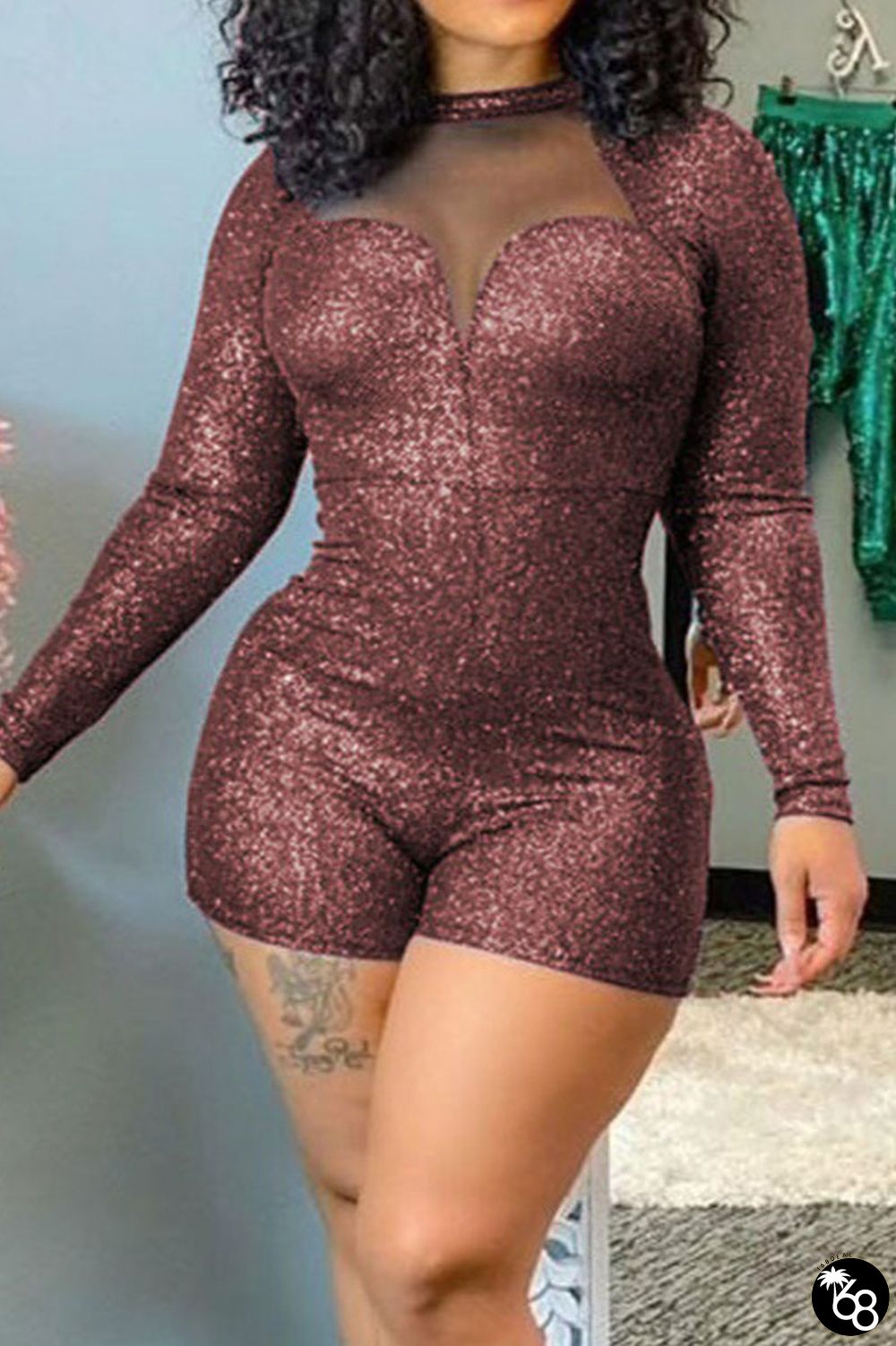 Red Sexy Solid Patchwork O Neck Skinny Rompers | 168DEAL