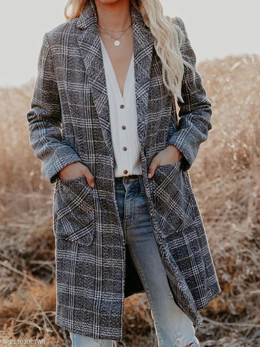 Plaid Lapel Slim-Fit Coat