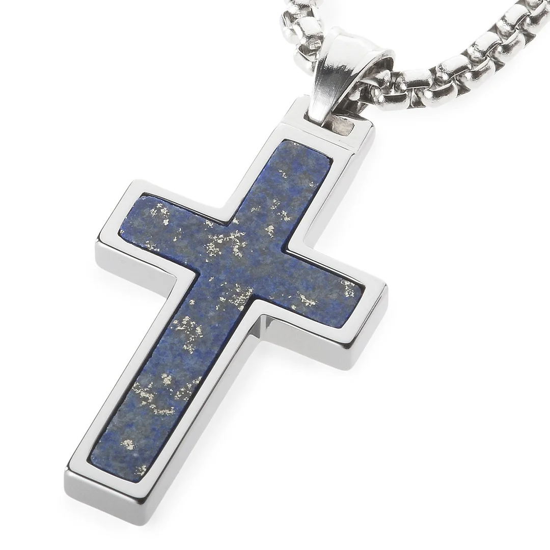 Women's Or Men's Unique Lapis Lazuli Inlay Tungsten Cross Pendant Necklace Jewelry Gifts For Mens And Womens