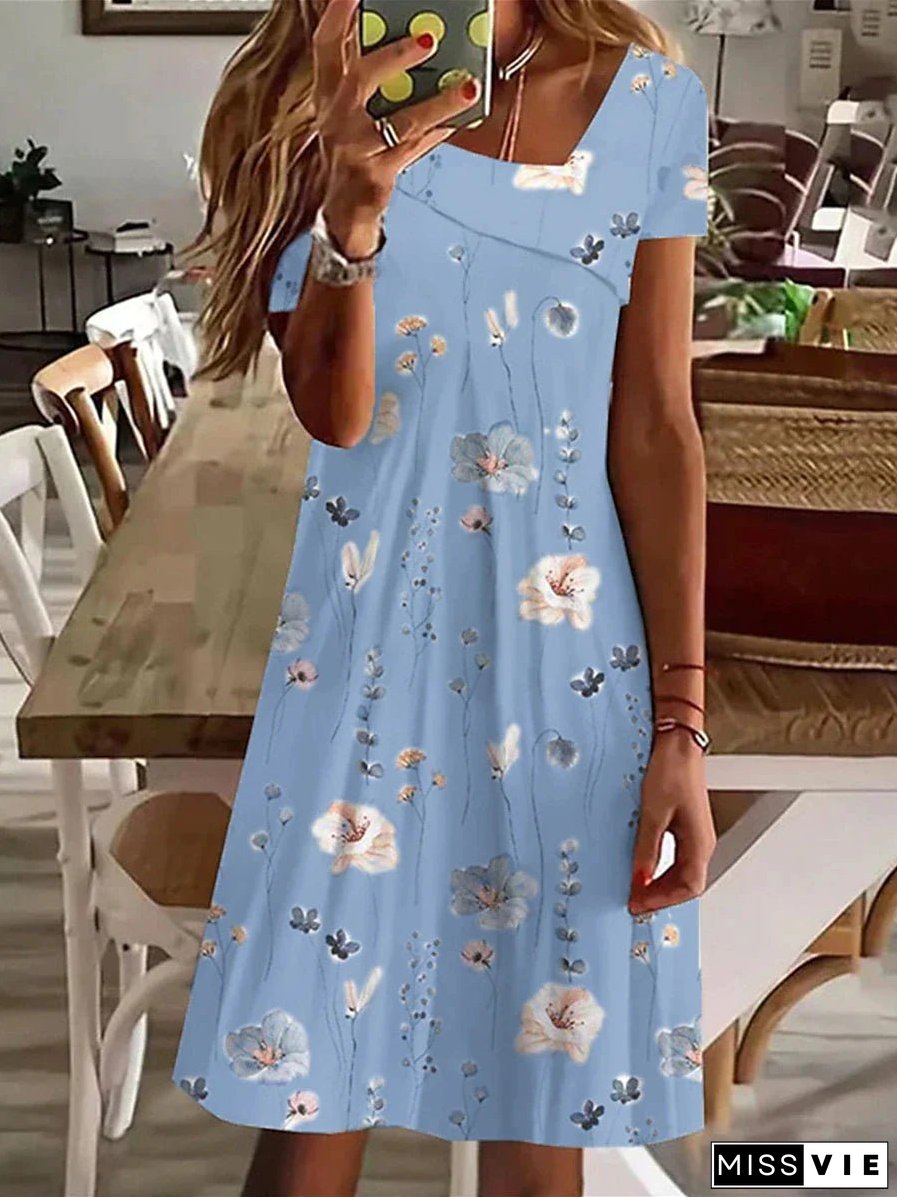 Women's Summer Dress Print Dress Floral Print V Neck Midi Dress Active Streetwear Outdoor Home Short Sleeve Loose Fit White Blue Green Summer Spring S M L XL XXL