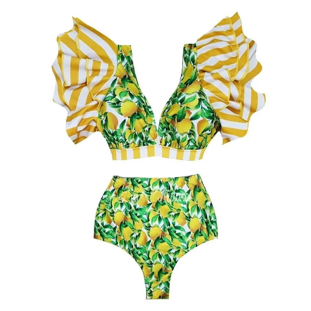 2021 New Sexy High Waist Bikini Set Swimwear Women Swimsuit Push Up Print Brazilian Bathing Suit Beach Wear Swimming biquini