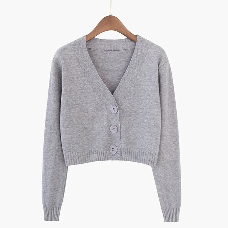 Zoki Corp Cardigan Sweater Autumn Long Sleeve Soft Sexy V Neck Knitted Korean Short Top Casual Single Breasted Pink Thin Blouse