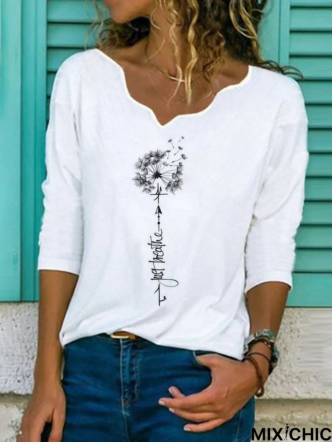 Women's Daily Weekend Casual V neck Dandelion Long Sleeve Loose Top