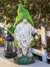 Flocked Gnome Statue with Solar Light Outdoor Gnome Decoration for Outdoor Decor