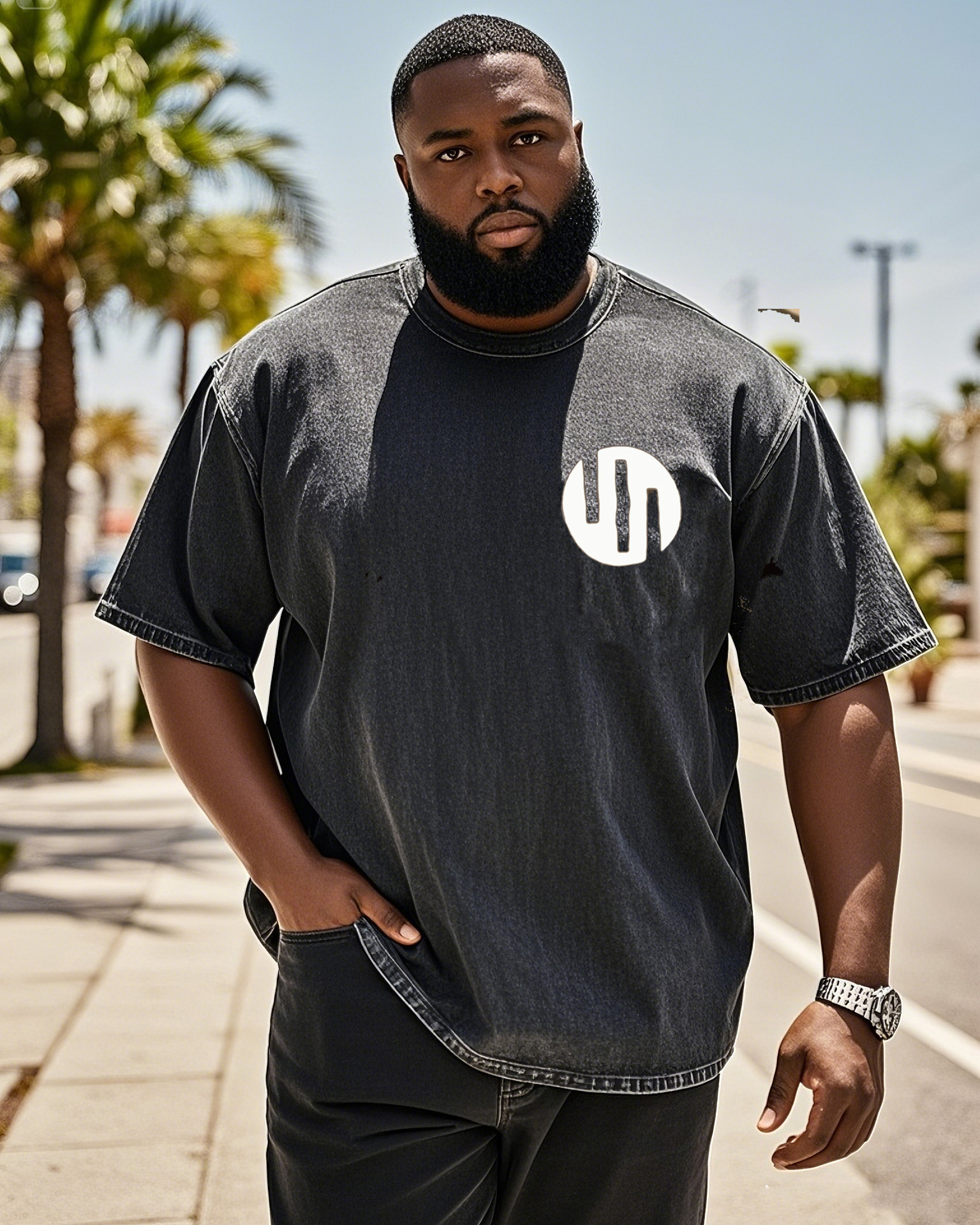 Plus Size Men's INVINCIBLE Series Denim Short-sleeved T-shirt