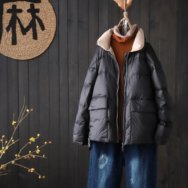 Fitaylor Autumn Winter Women Stand Collar Short Down Coat 90% White Duck Down Ultra Light Parkas Loose Zipper Windproof Outwear