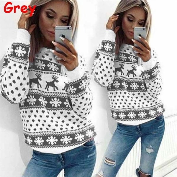 3 Color XS-8XL Christmas Snowflake Reindeer Jumper Oversized Knit Sweater Fashion Chic Women Top - Shop Trendy Women's Fashion | TeeYours