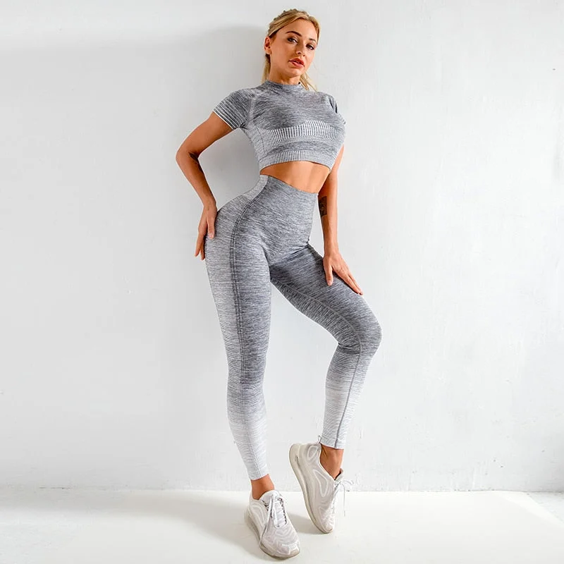 2 Piece Push Up Set Leggings Shirt Gym Sets Tracksuit Women Workout Gym Clothing Sport Clothes Fitness Suits Women's Sportswear