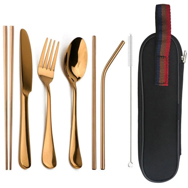 Eco-Friendly Cutlery Set Reusable Flatware with Portable Case