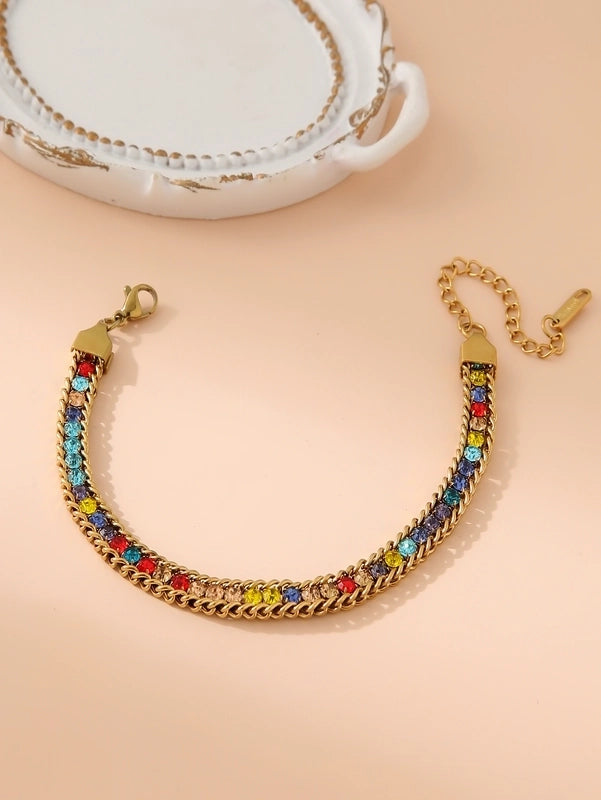 Elegant Glam Minimalist Geometric 304 Stainless Steel 18K Gold Plated Rhinestones Bracelets In Bulk