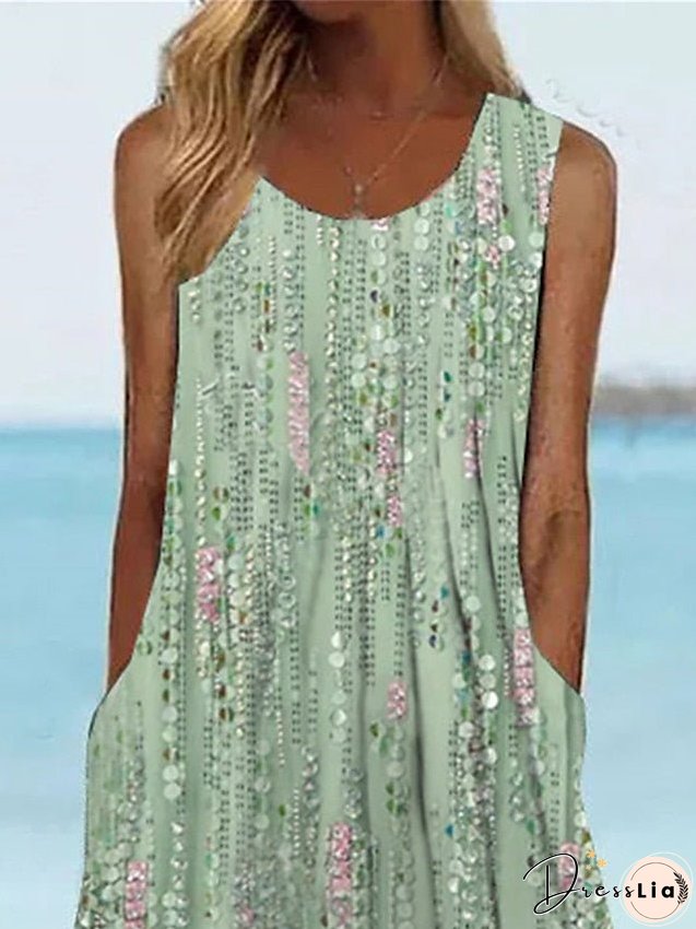 Women's Casual Dress Tank Dress Summer Dress Graphic Floral Ruched Pocket Crew Neck Midi Dress Fashion Modern Outdoor