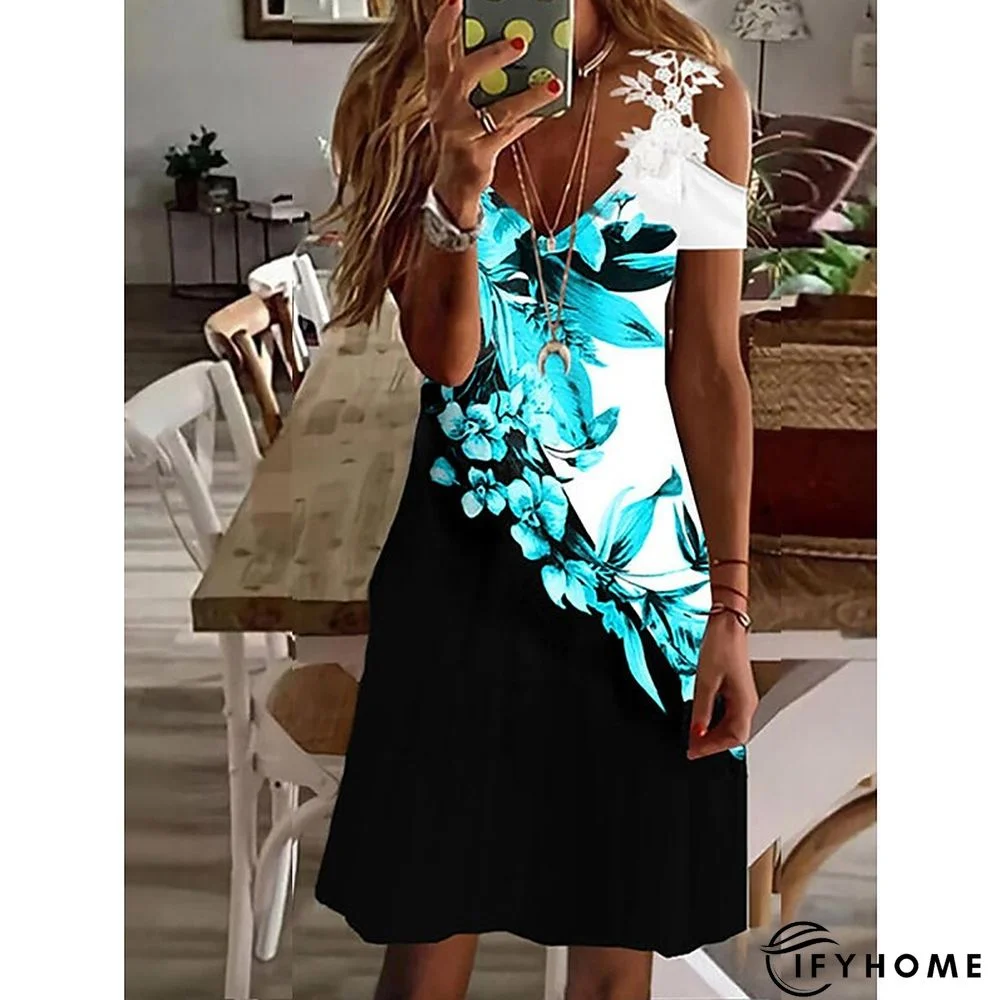 Women's Casual Dress T Shirt Dress Tee Dress Print Dress Graphic Lace Patchwork V Neck Mini Dress Active Classic Daily Weekend Short Sleeve Loose Fit Black White Pink Spring Summer S M L XL XXL | IFYHOME