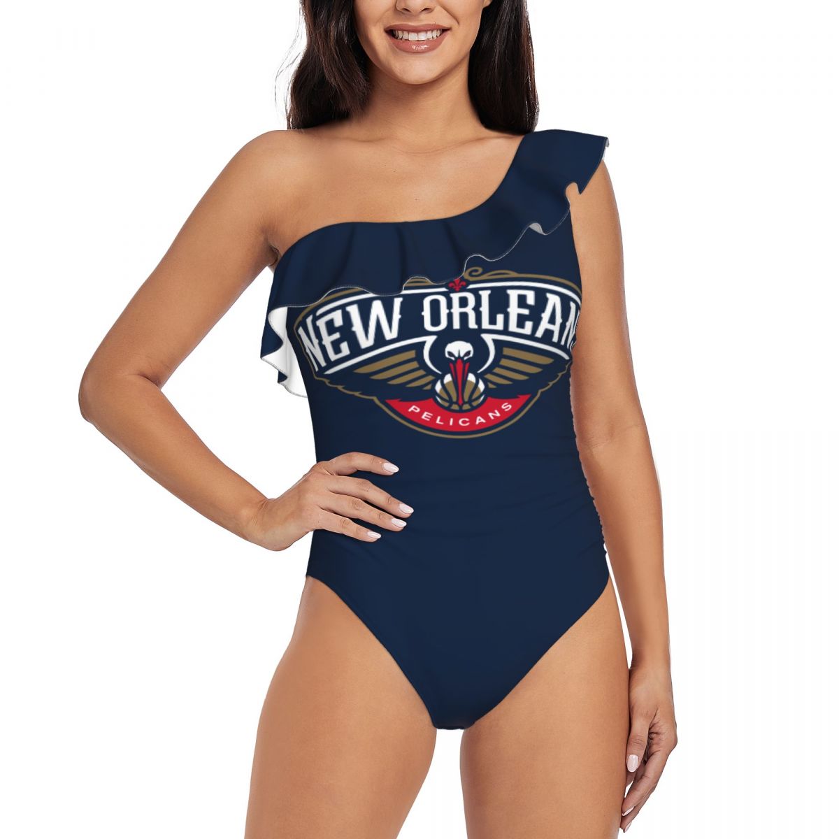 New Orleans Pelicans Logo Women One Piece Ruffle Swimsuits