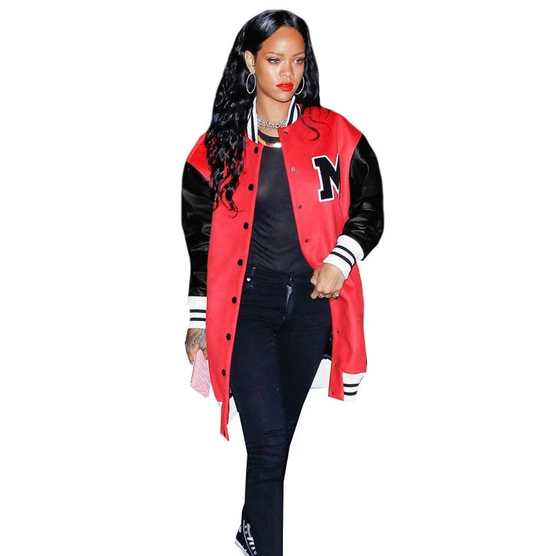 CM.YAYA Women Letter Long Sleeve Button Up Sporty Jacket Tops