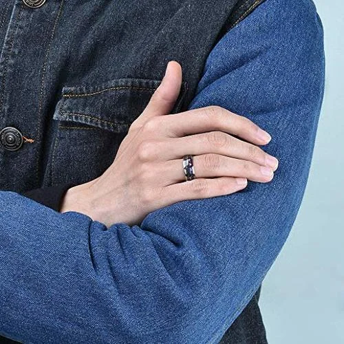 8MM Women's Or Men's Tungsten Carbide Wedding Matching Rings Silver with Multi Color Rainbow Fragments and Black and Gray Inlay