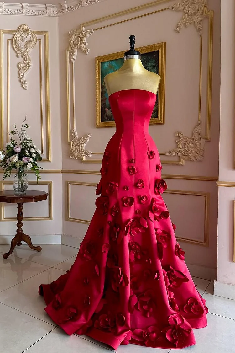 Sleeveless Strapless Long Mermaid Prom Dress With Flower Appliques XJ0642