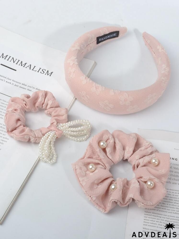 3pcs Flower Pattern Faux Pearl Decor Hair Accessory Set