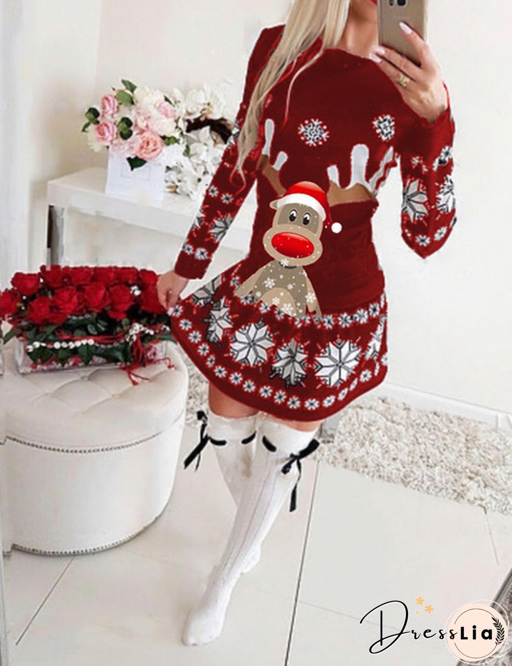 Womens Christmas Elk Mini Dress