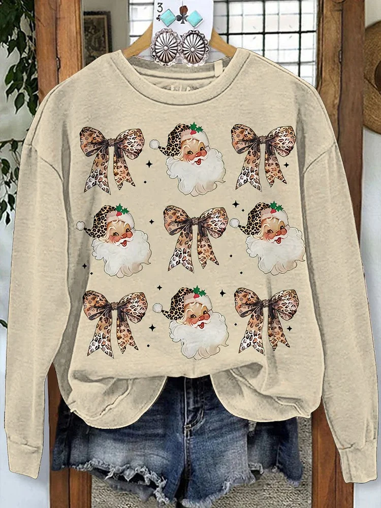 Leopard Coquette Christmas Santa Claus Casual  Sweatshirt